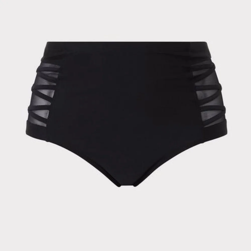 Torrid Black Mesh High-Rise Lattice Side Swim Bikini Bottom Women's Plus 2X Nwt